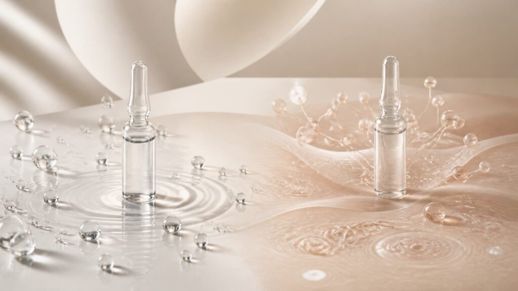 Polynucleotide vs skin booster ampoules representing skin regeneration and hydration