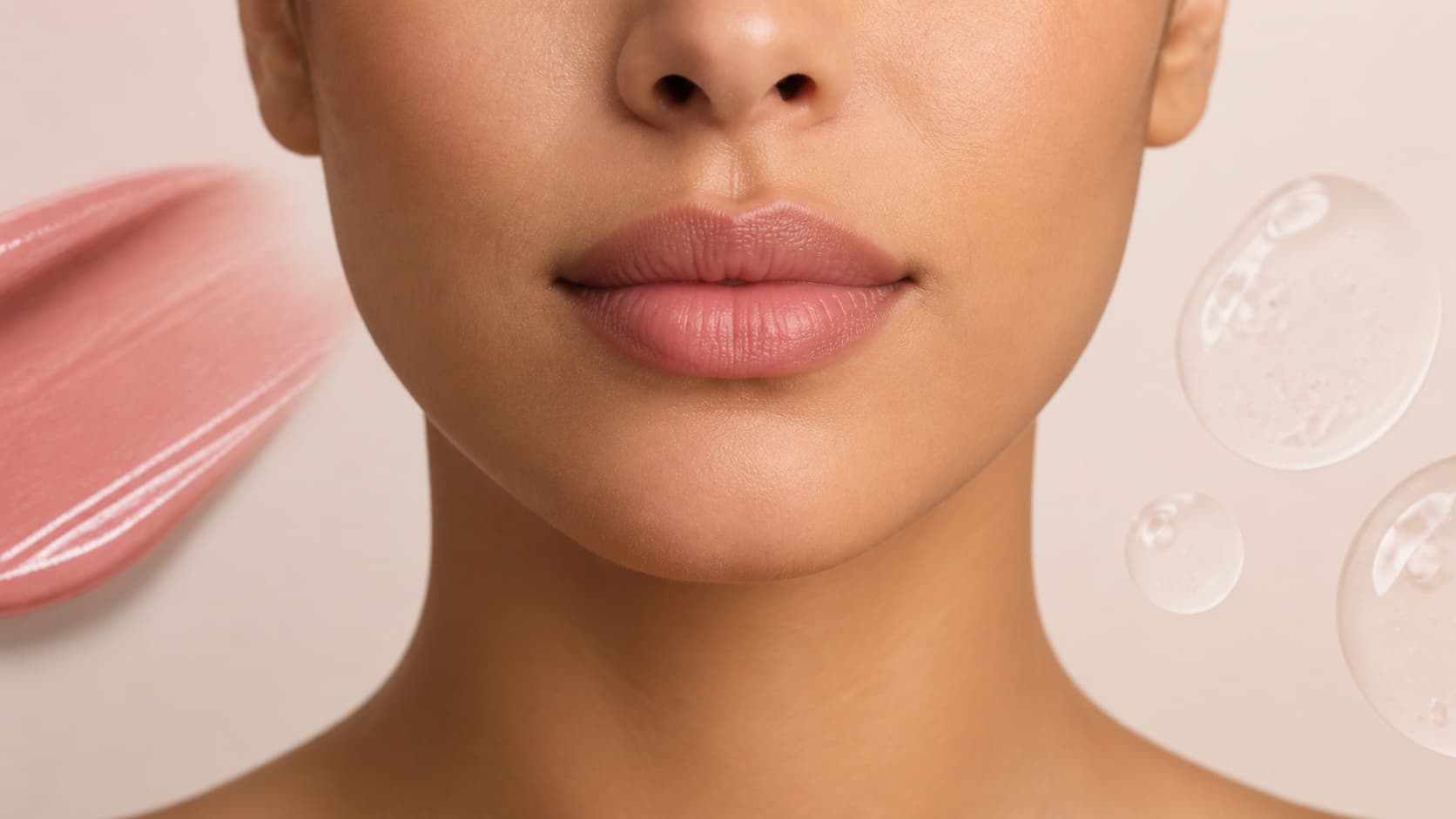 Natural lips with rose pigment and clear gel details representing lip blush vs lip filler